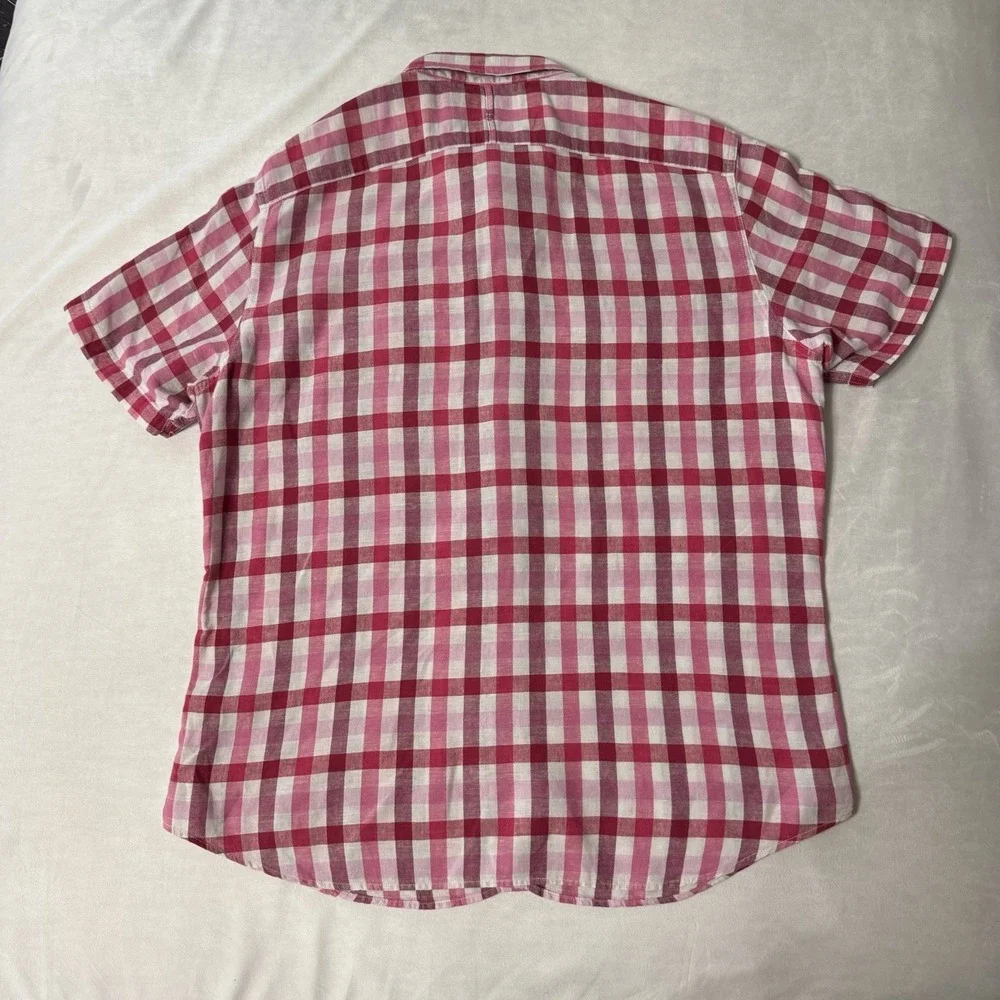 Banana Republic Mens‎ Linen Blend Shirt size L Gingham Check Plaid Button Down
